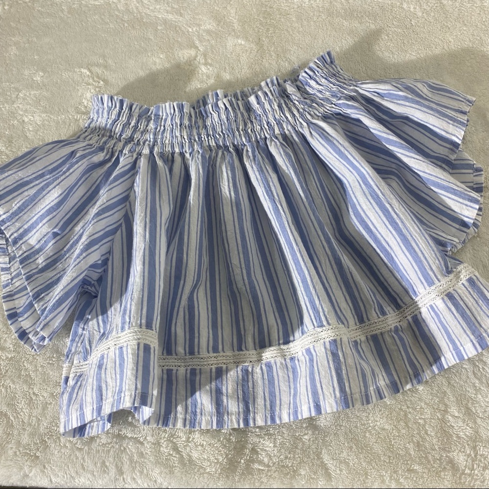 FAITHFULL The Brand Blue & White Striped Off Shoulder Top